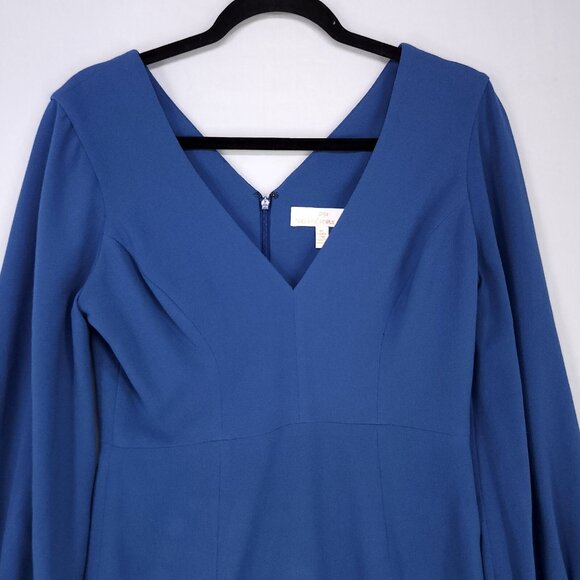 Dress The Population Nadia Midi Dress Size Medium Long Sleeve Low V-Neck - Picture 7 of 13